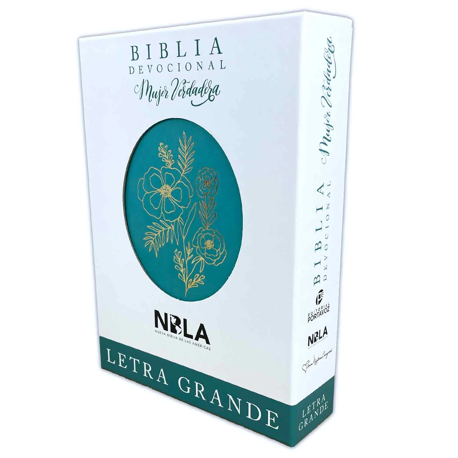 Biblia Devocional Mujer Verdadera Letra Grande NBLA, imit. piel turquesa floral - Imagen 4