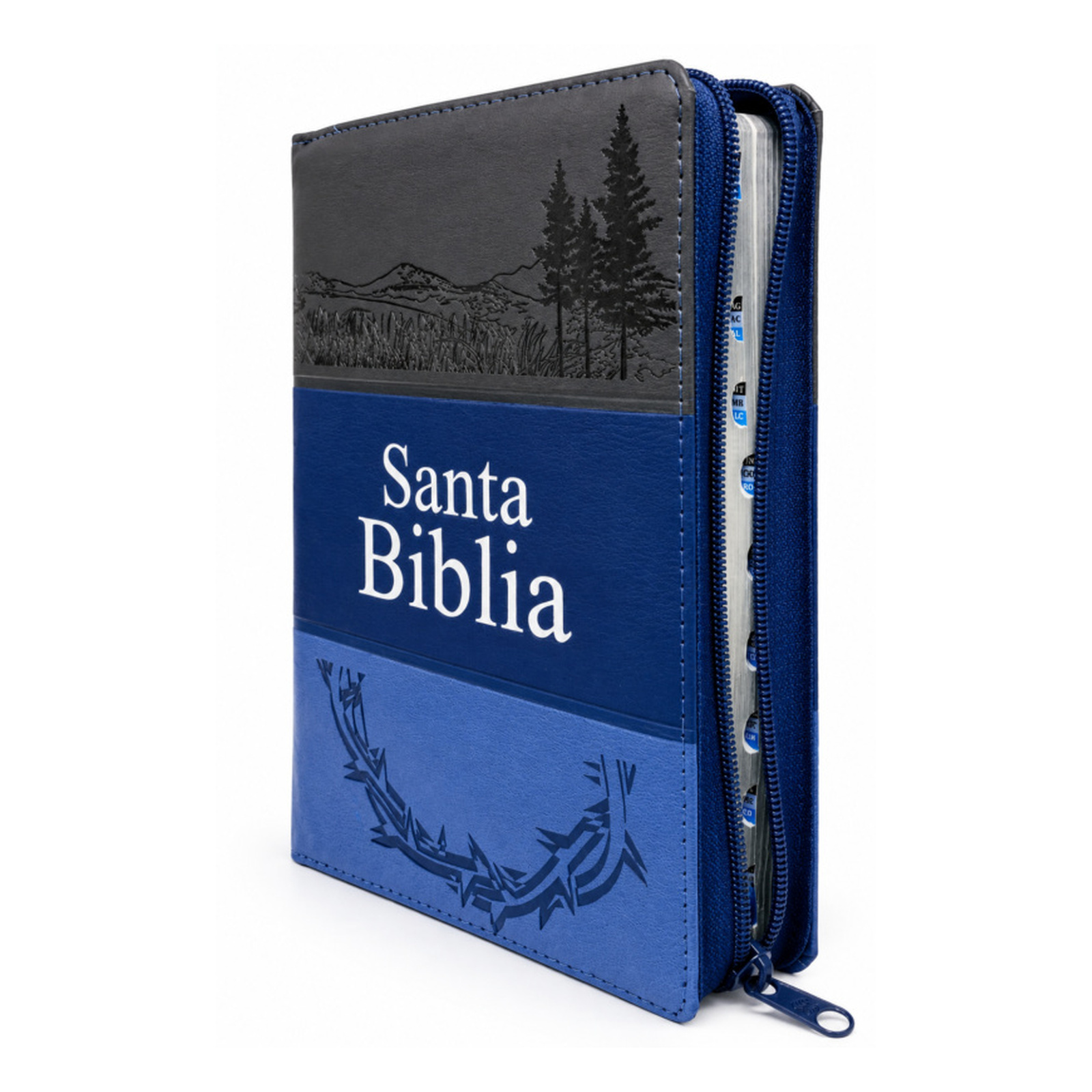 Biblia Letra Grande con Cierre RV1960, Manual Imitación Piel, Azul y Gris con Indice