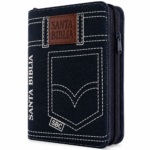 Biblia Reina Valera 1960 Letra Grande Tamaño Manual Tela Jean Azul con Cierre e Index