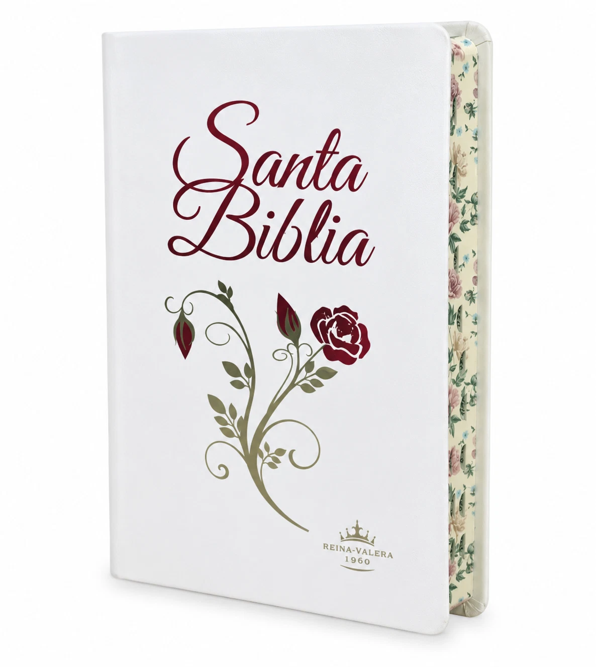 Biblia Letra Grande para Mujer RV1960, Manual imit. Piel con Indice, Blanca Canto Floral