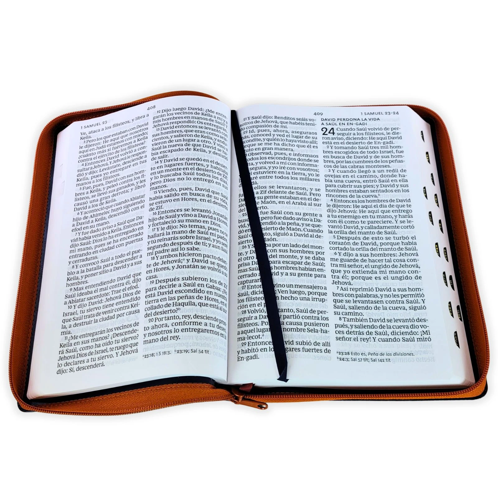 Biblia Letra Súper Gigante con Cierre RV1960, imit. piel, café y azul con índice - Imagen 2