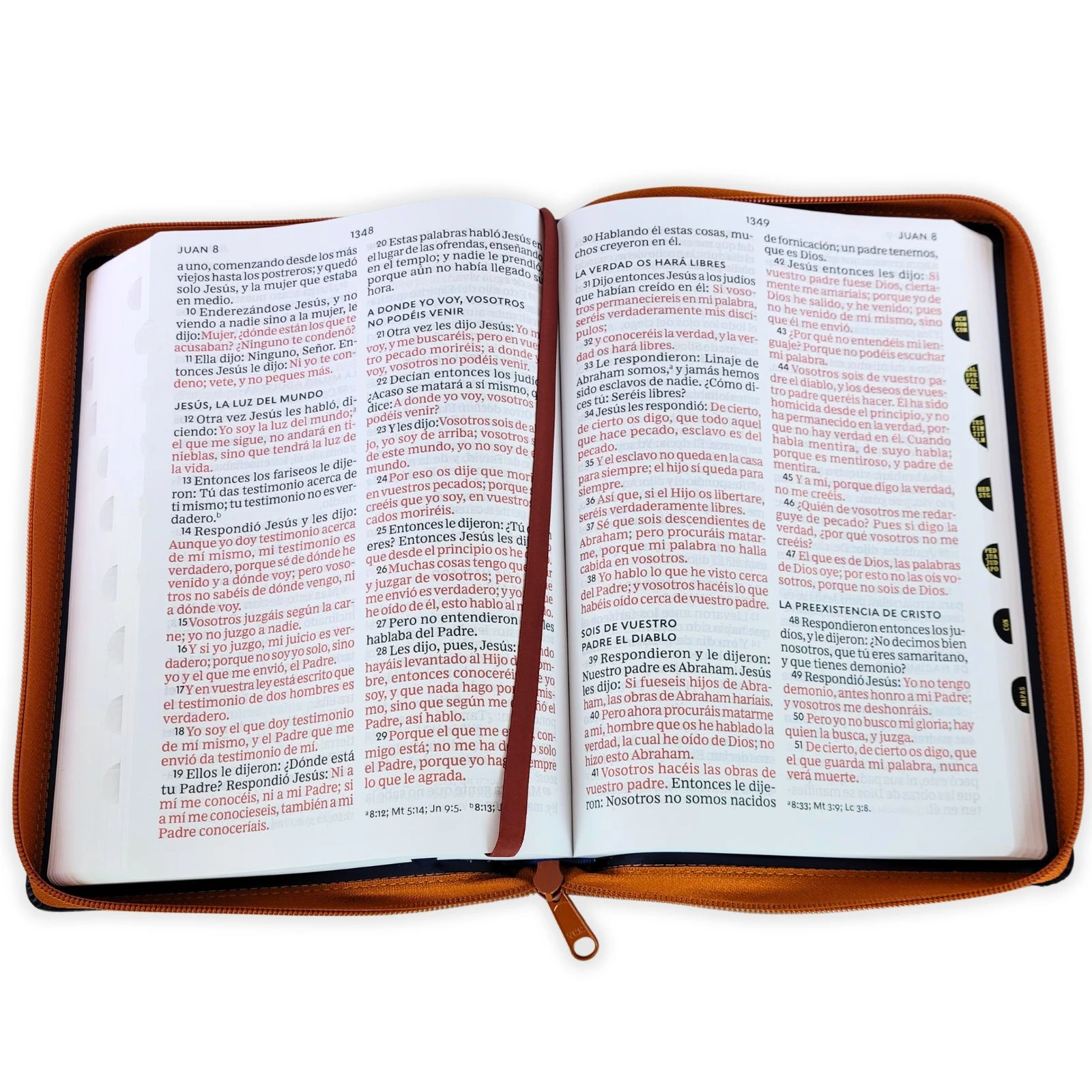 Biblia Letra Súper Gigante con Cierre RV1960, imit. piel, café y azul con índice - Imagen 3
