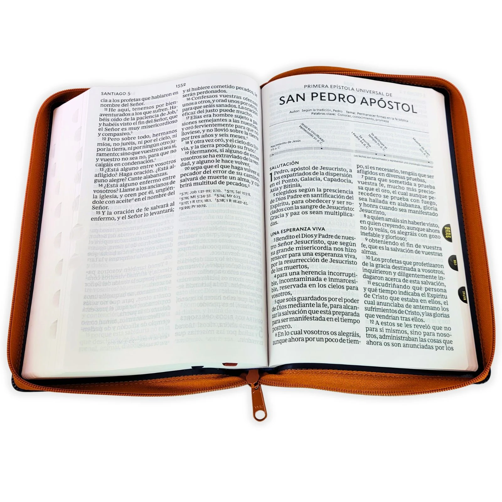 Biblia Letra Súper Gigante con Cierre RV1960, imit. piel, café y azul con índice - Imagen 4
