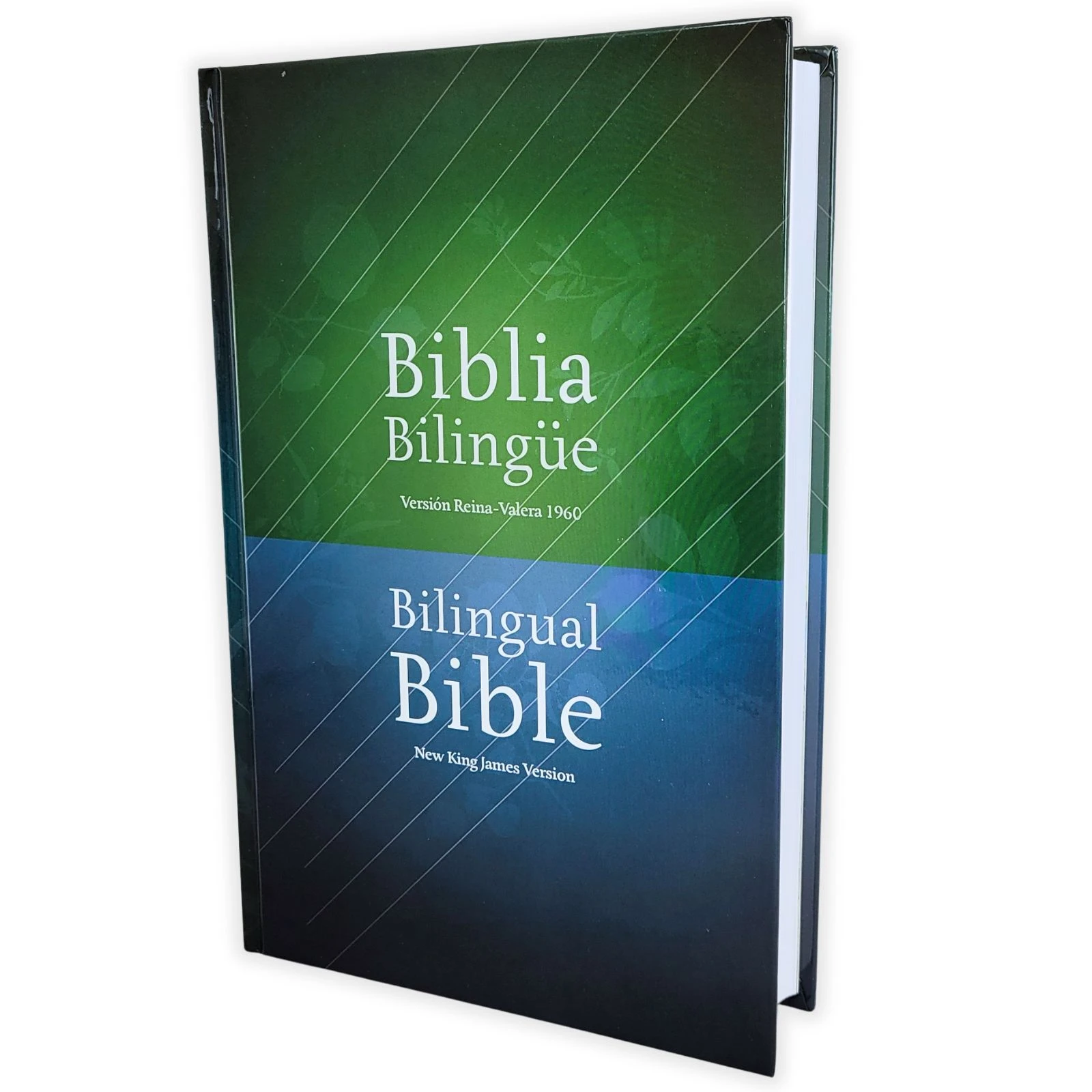 Biblia Bilingüe RV1960 y New King James Version NKJV, tapa dura duotono azul y verde