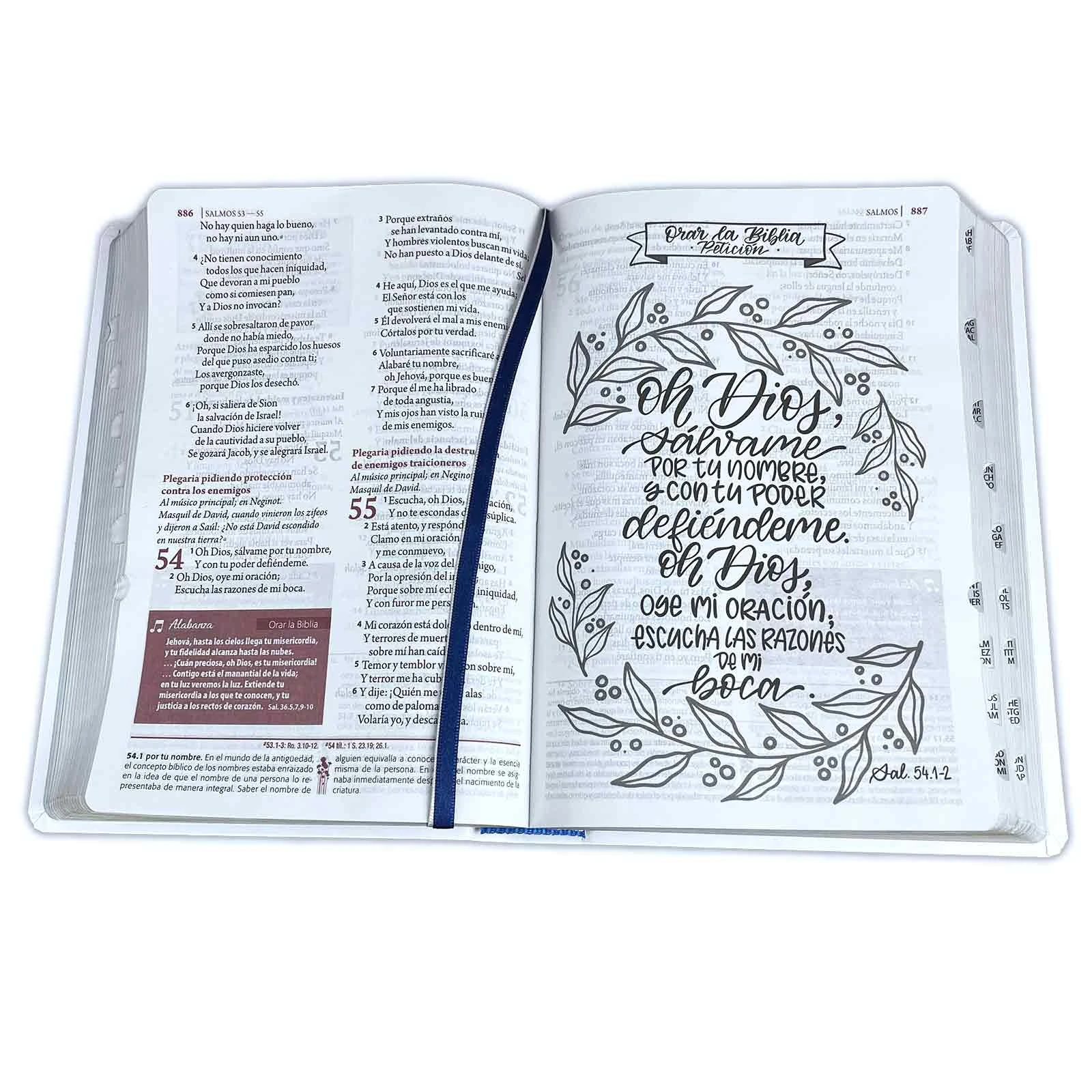 Biblia de Estudio Ser Mujer Letra Grande RV1960, imit. piel blanco floral con índice - Imagen 2
