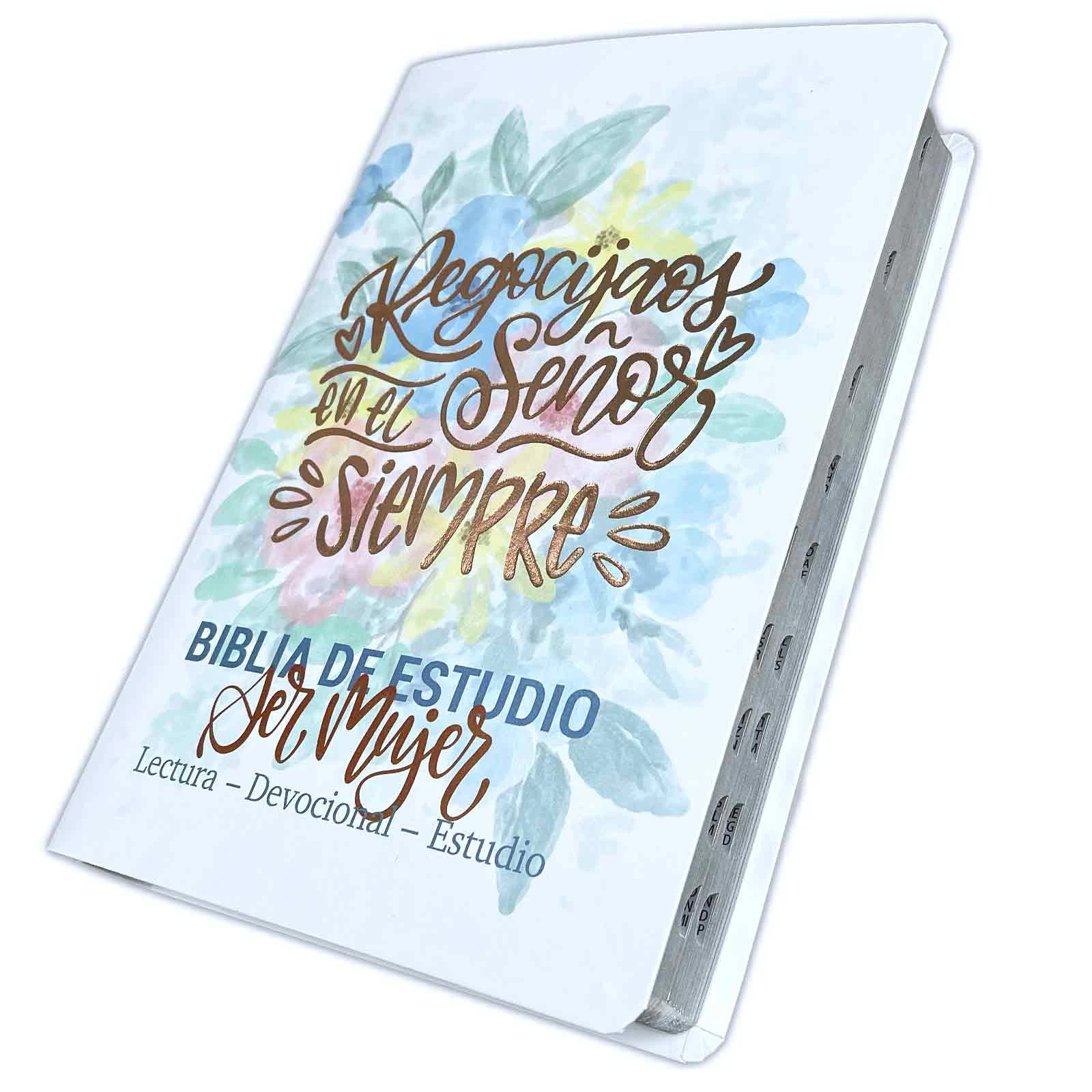 Biblia de Estudio Ser Mujer Letra Grande RV1960, imit. piel blanco floral con índice - Imagen 3