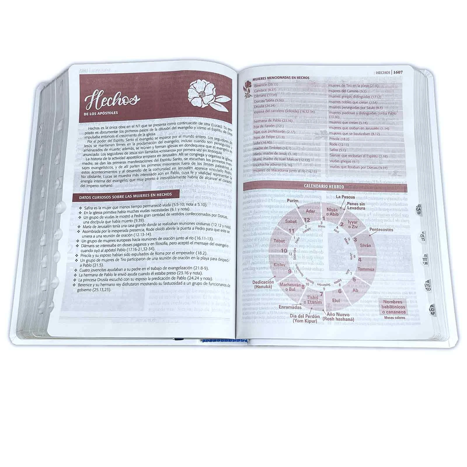 Biblia de Estudio Ser Mujer Letra Grande RV1960, imit. piel blanco floral con índice - Imagen 4