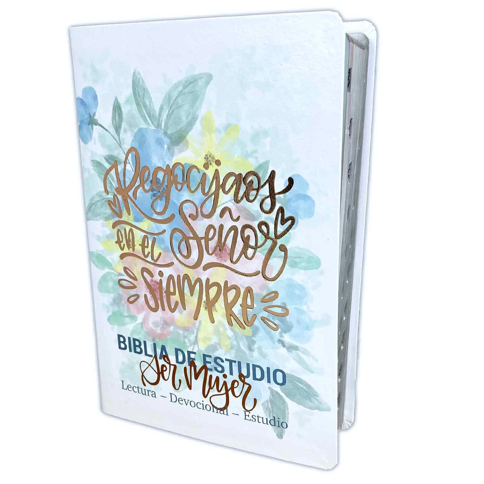 Biblia de Estudio Ser Mujer Letra Grande RV1960, imit. piel blanco floral con índice