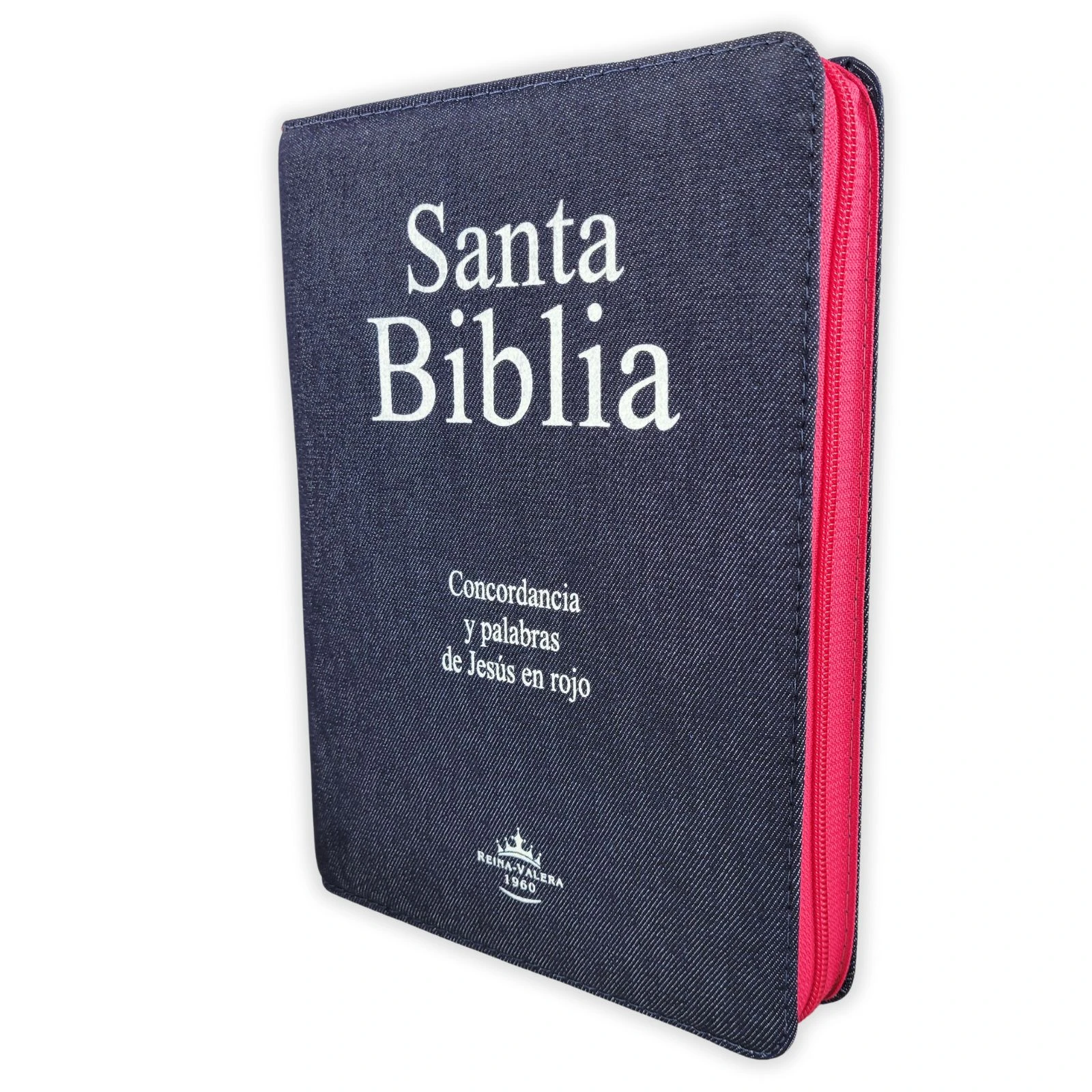 Biblia Jean Letra Gigante 14 puntos con cierre RV1960, tela jean - fucsia