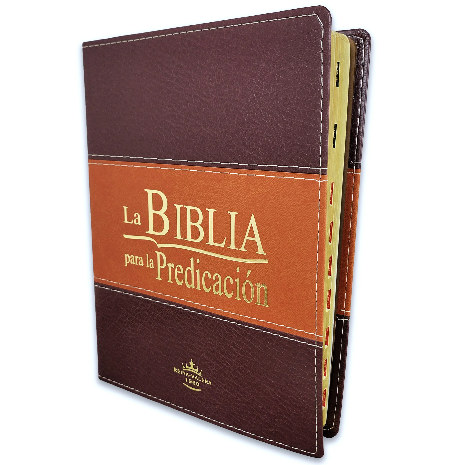 Biblia para la Predicación Letra Grande RV1960, imit. piel dos tonos marrón con índice