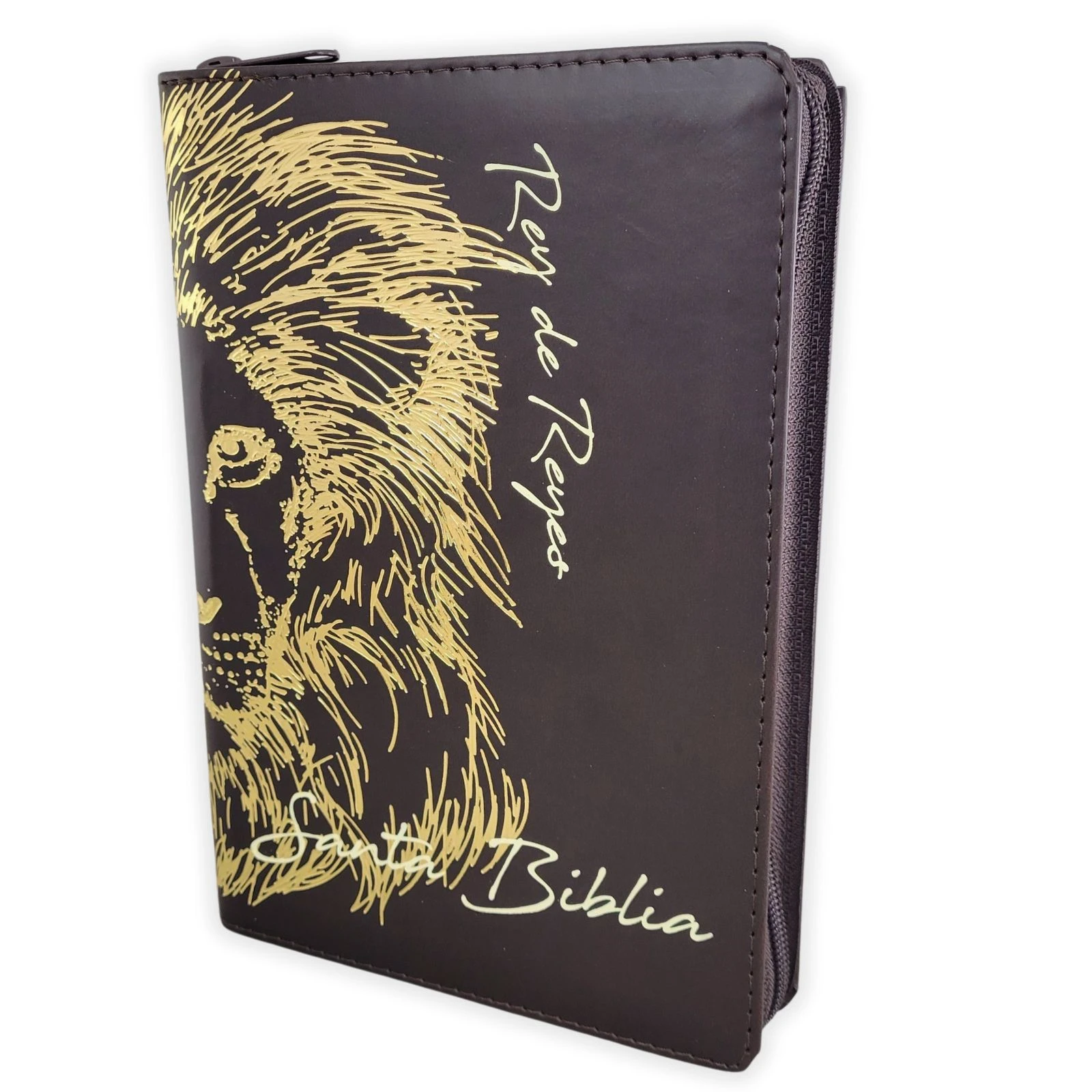 Biblia Reina Valera 1960 León Imitación Piel Marrón, Canto Dorado, Indice, Con Cierre