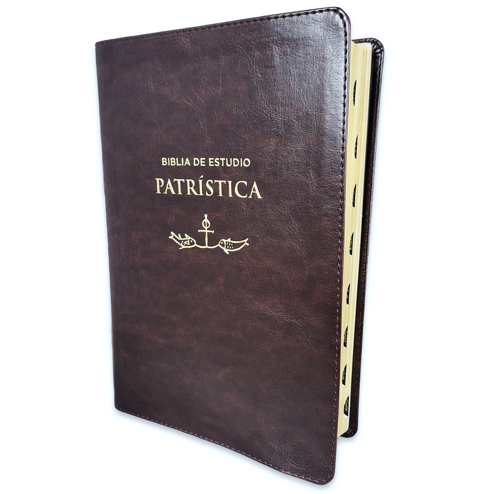 Biblia de Estudio Patrística Siglos I al VI RVR, imit piel marrón con índice