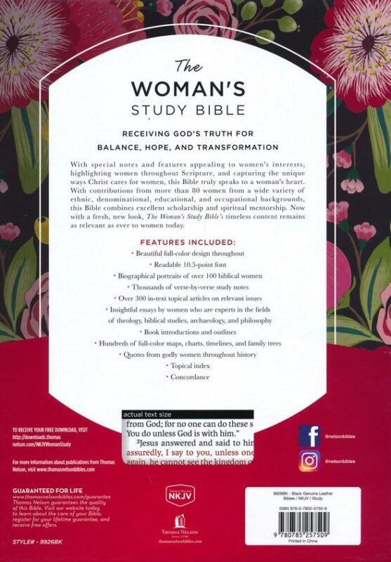 NKJV, The Woman's Study Bible, Genuine Leather, Black, Red Letter, Full
