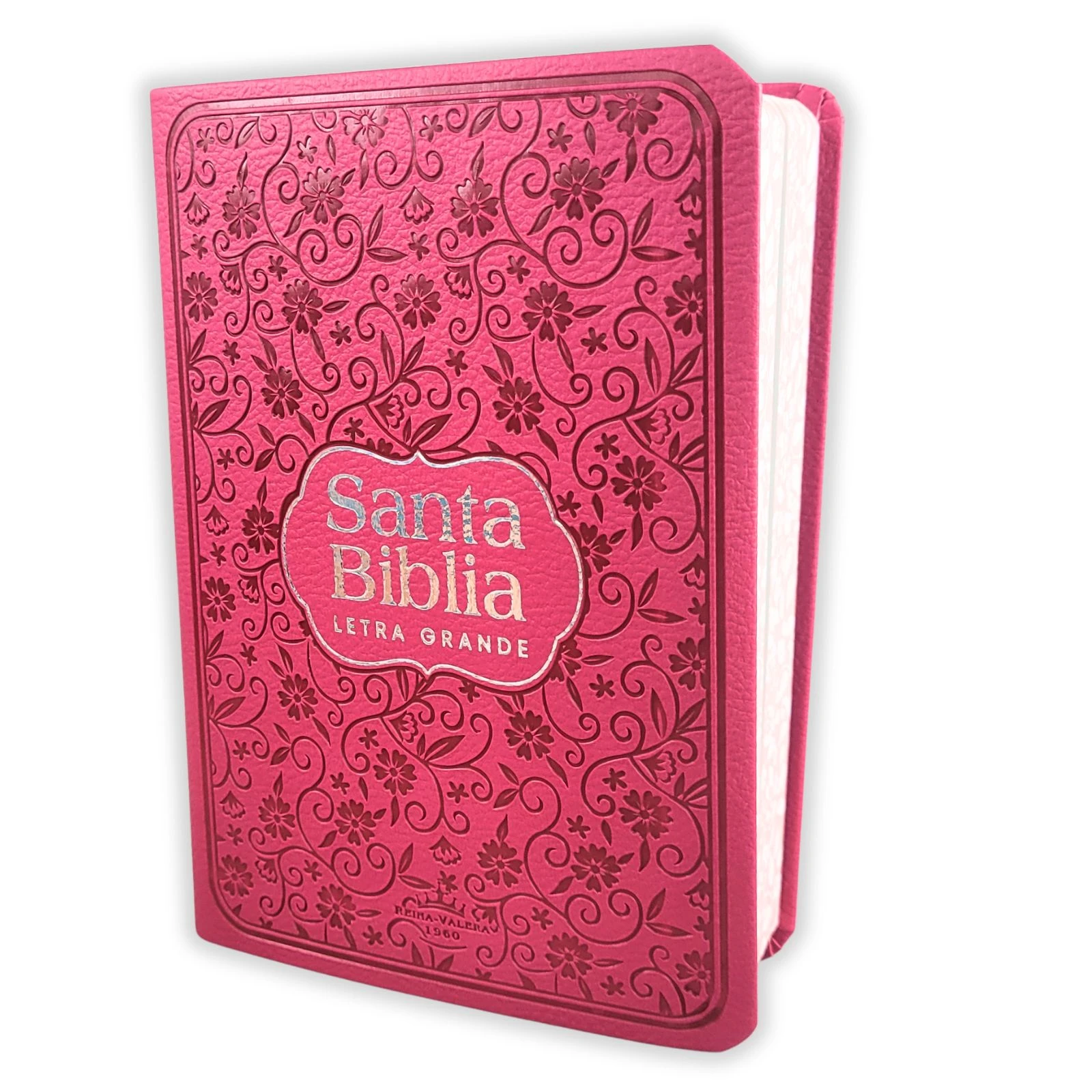 Biblia Compacta con Letra Grande 11 puntos RV1960, imit piel flores fucsia con canto floral
