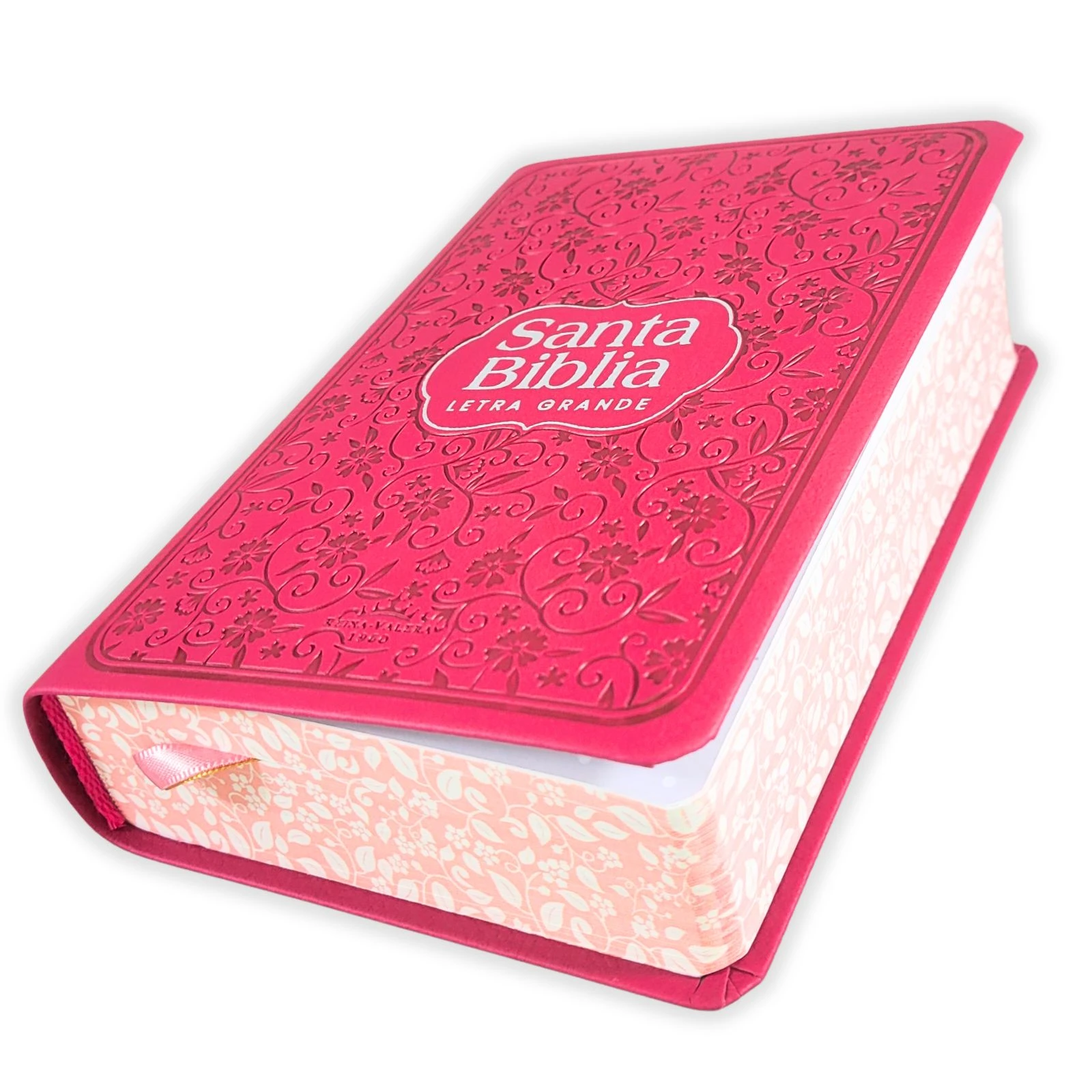 Biblia Compacta con Letra Grande 11 puntos RV1960, imit piel flores fucsia con canto floral - Imagen 5