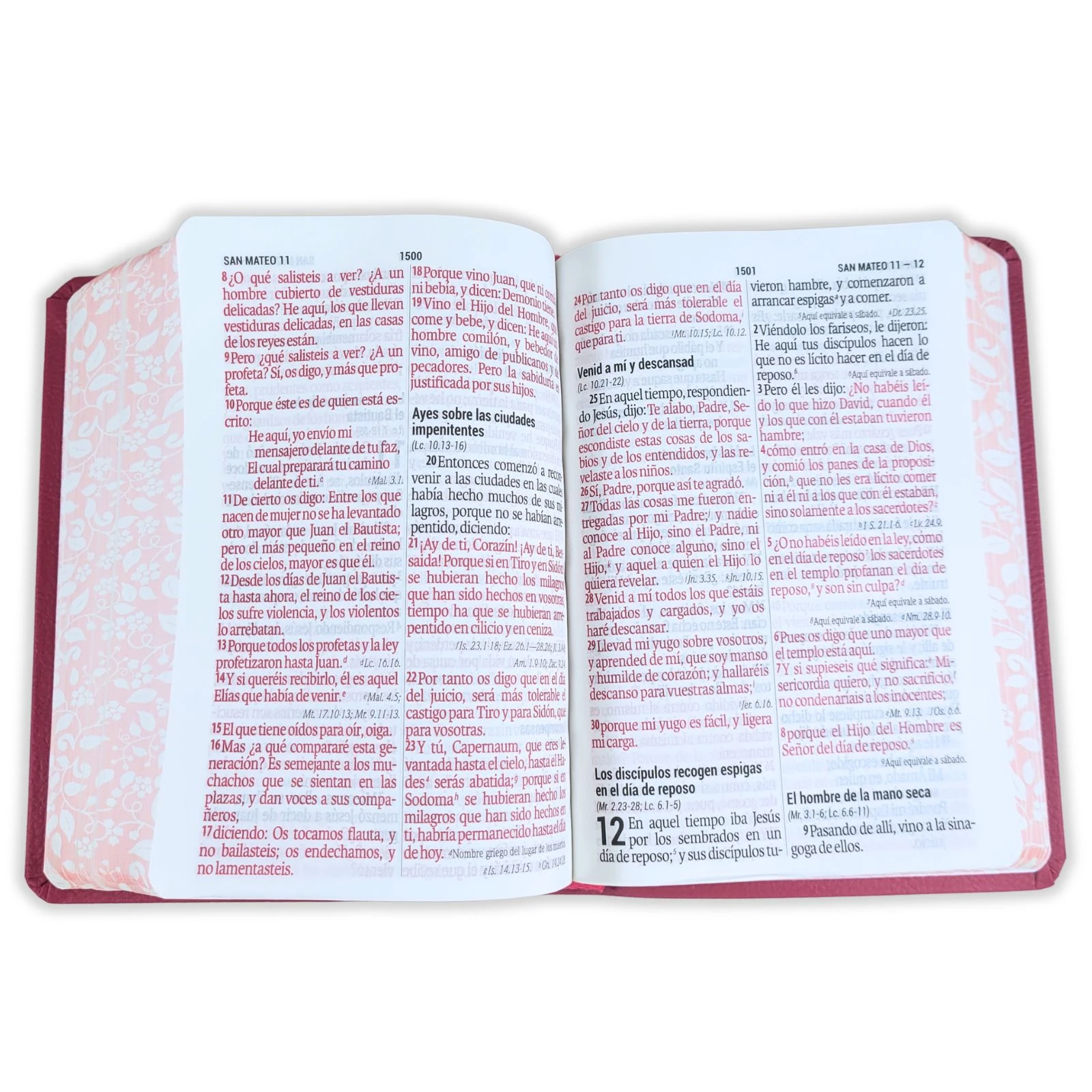 Biblia Compacta con Letra Grande 11 puntos RV1960, imit piel flores fucsia con canto floral - Imagen 3