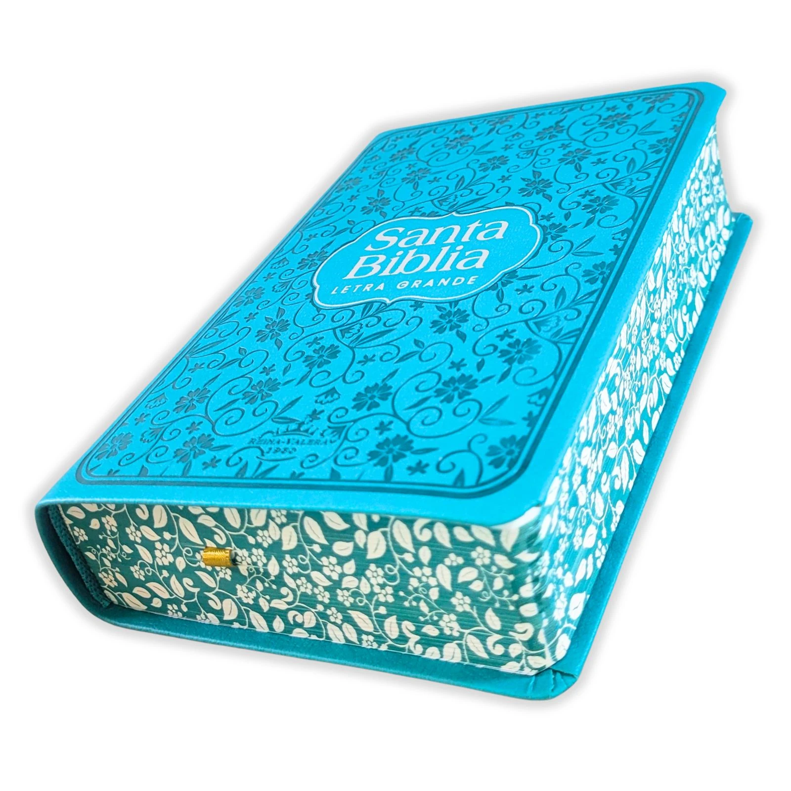 Biblia Compacta con Letra Grande 11 puntos RV1960, imit piel flores turquesa con canto floral - Imagen 5
