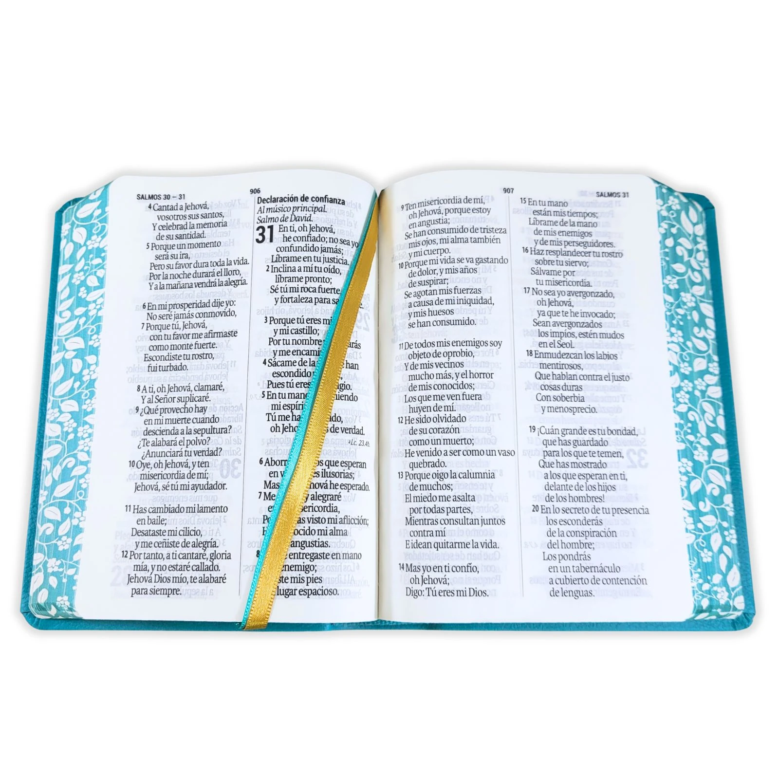 Biblia Compacta con Letra Grande 11 puntos RV1960, imit piel flores turquesa con canto floral - Imagen 2