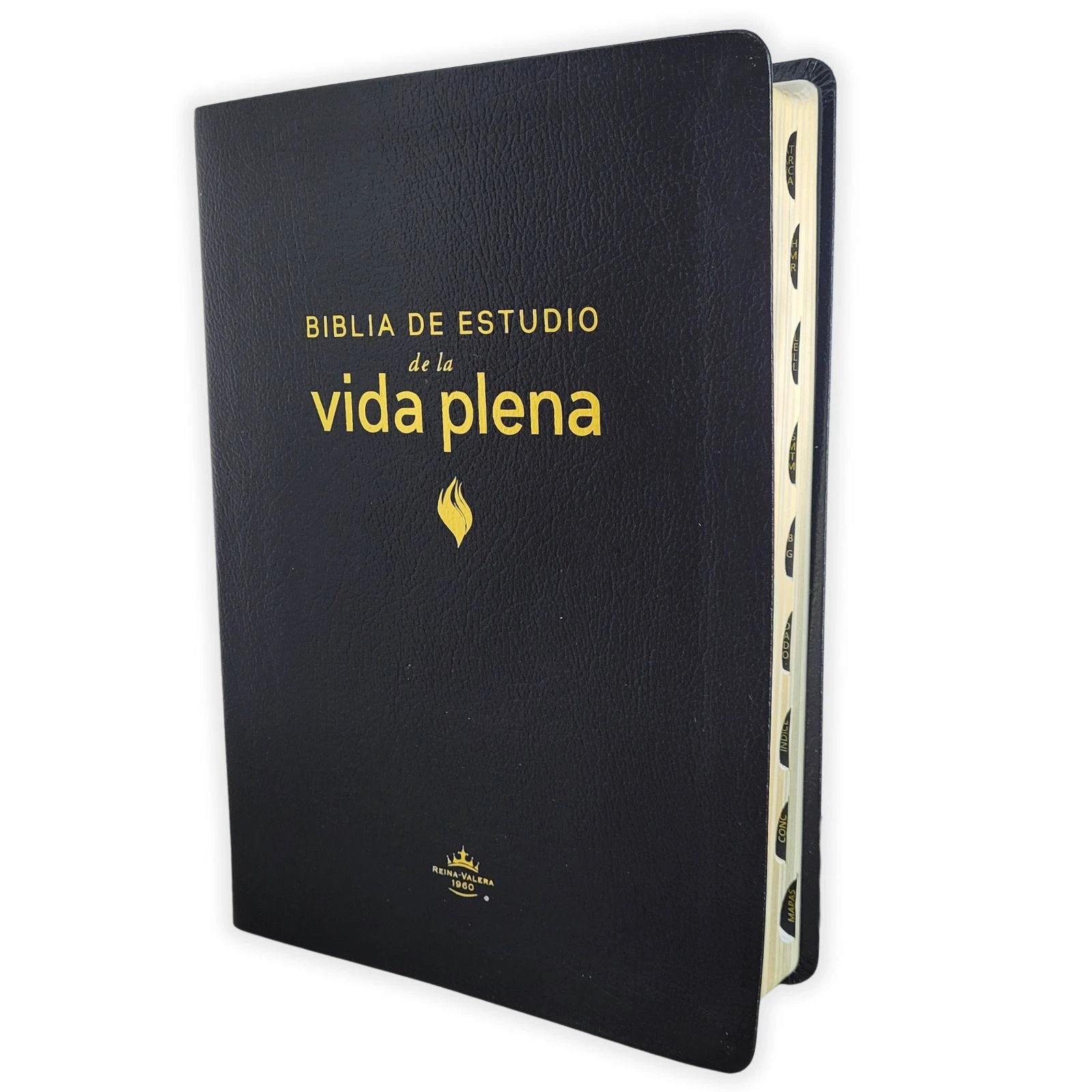 Biblia de Estudio de la Vida Plena RV1960, piel fabricada, negro con índice