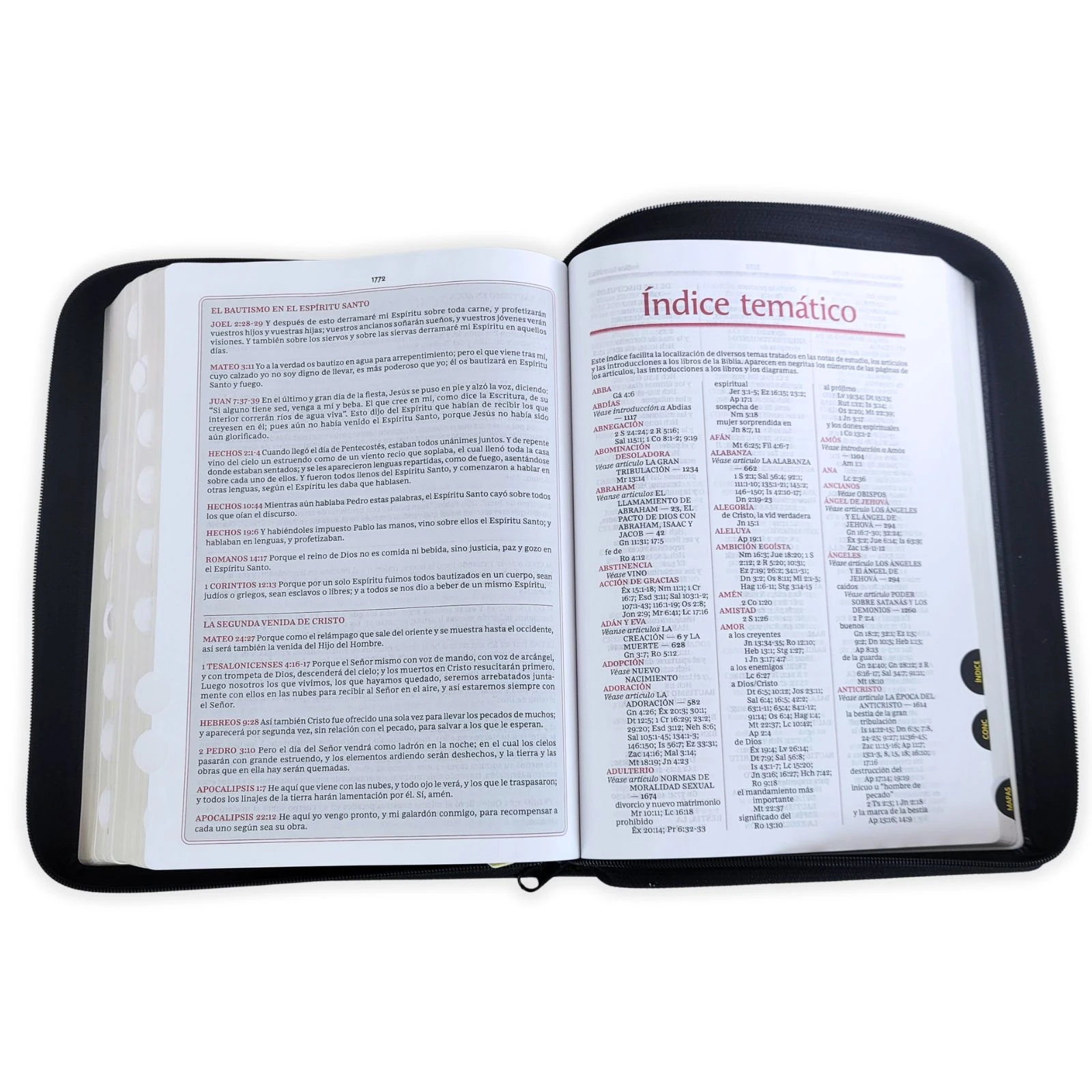 Biblia de Estudio de la Vida Plena con Cierre RV1960, imit piel , negro con índice - Imagen 4