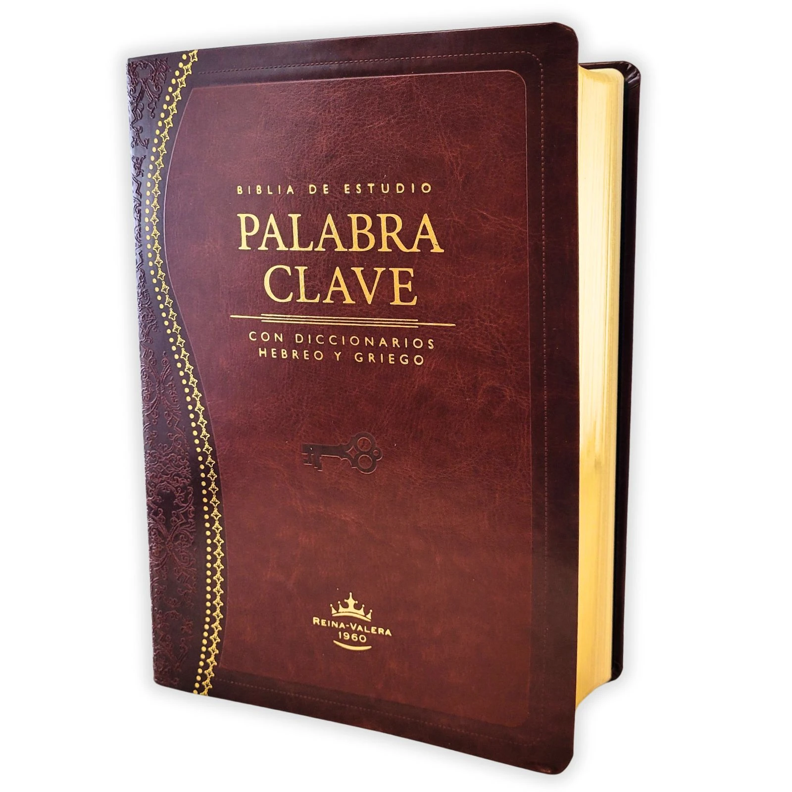 Biblia de Estudio Palabra Clave RV1960, con diccionario Strong en hebreo y griego, imit. piel, vino y marrón