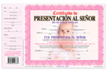 Certificado de Presentación al Señor para Niña, paquete de 15 certificados, rosa