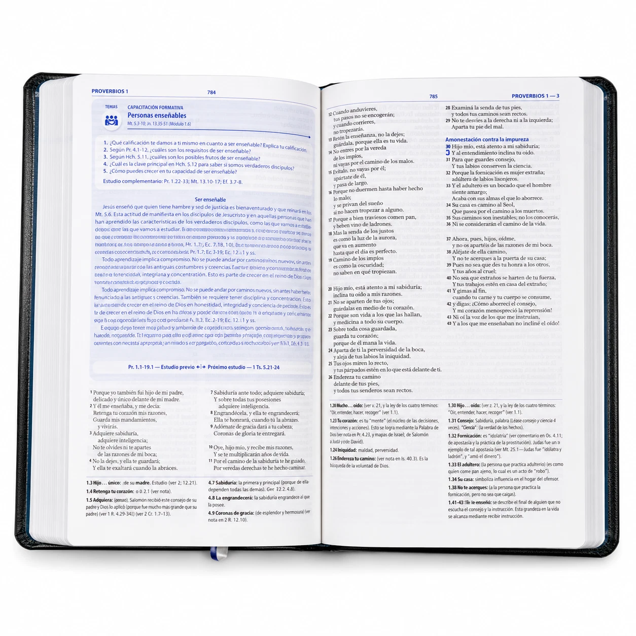 Biblia de estudio para el Discipulado RV 1960 con notas de estudio referencia y concordancia imi piel Negro - Imagen 4