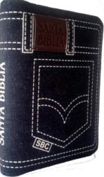 Biblia Reina Valera 1960 Letra Grande Tamaño Manual Tela Jean Azul con Cierre e Index