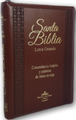 Biblia Marron Letra Grande Tamaño Manual con Cierre e Index Concordancia Amplia ,Palabras de Jesús en Rojo con Canto Dorado