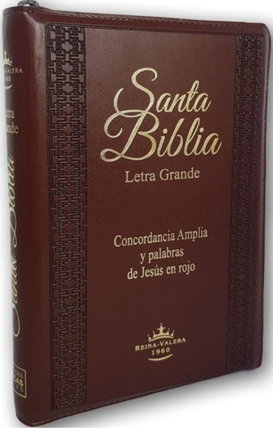 Biblia Marron Letra Grande Tamaño Manual con Cierre e Index Concordancia Amplia ,Palabras de Jesús en Rojo con Canto Dorado