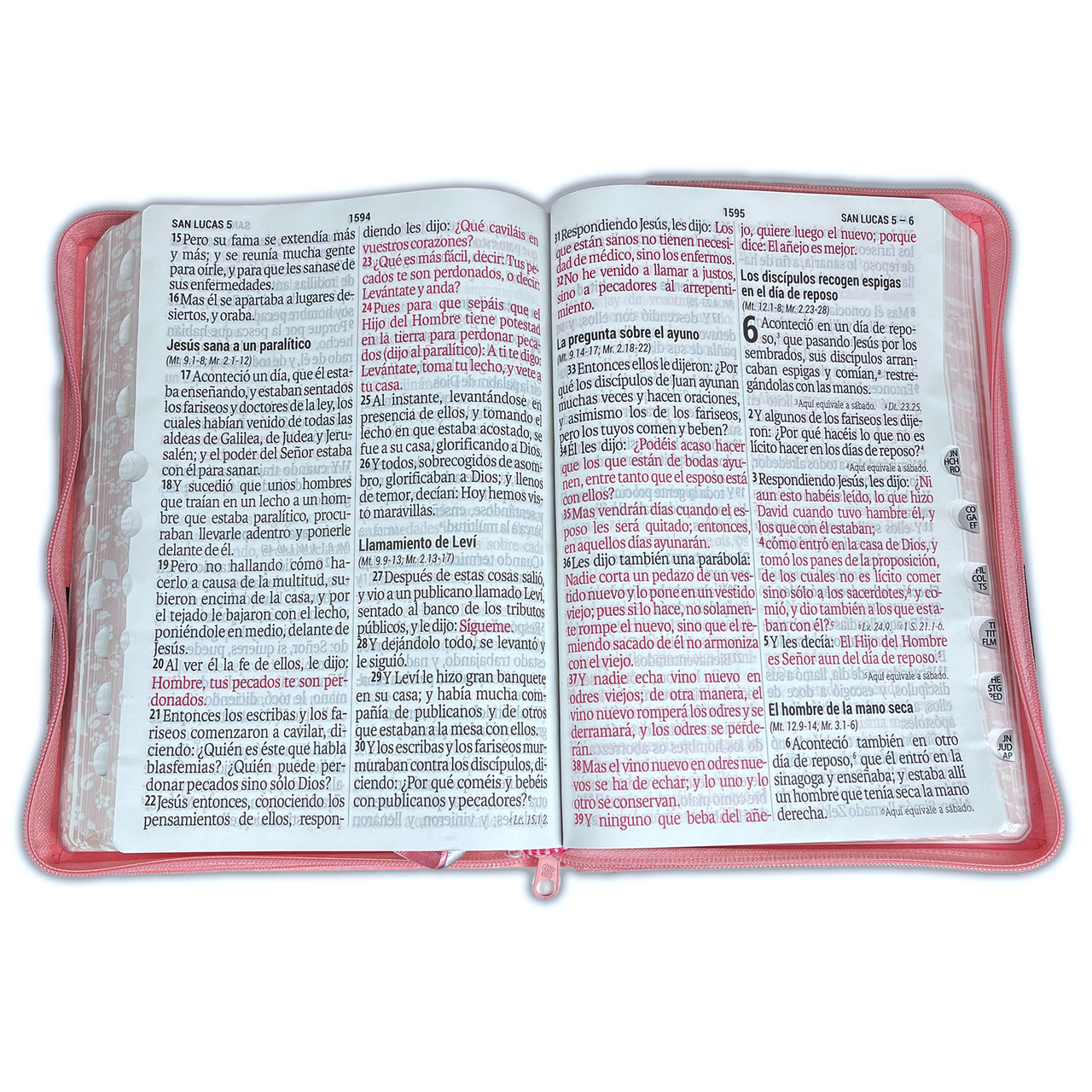Biblia Letra Supergigante 19 Puntos RVR1960 Imitación Piel Rosa Duo Tone con Cierre e Indice - Imagen 2