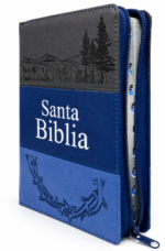 Biblia Letra Grande con Cierre RV1960, Manual Imitación Piel, Azul y Gris con Indice