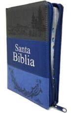 Biblia Letra Grande con Cierre RV1960, Manual Imitación Piel, Azul y Gris con Indice