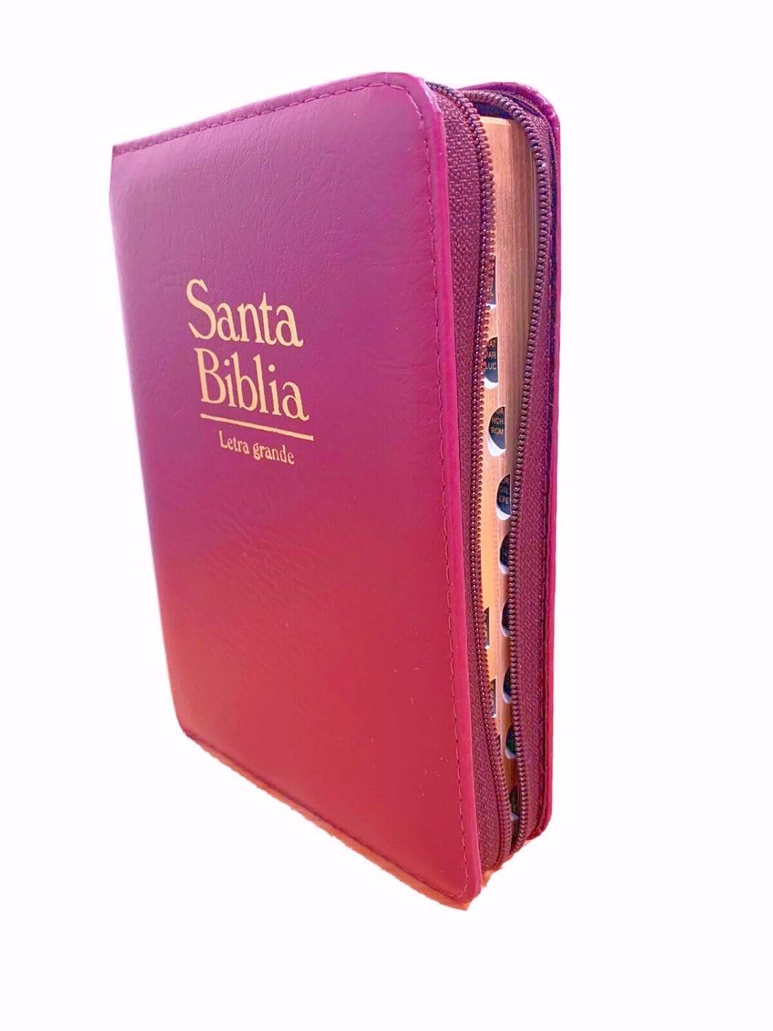 Santa Biblia Tamaño Compacto (Pequeña) con Cierre, Reina Valera 1960, Imitación Piel Acolchonada, Vino con Indice