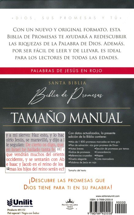 Biblia de Promesas Reina Valera 1960- Tamaño Manual - Edición Negro - Imitación Piel con Índice - Imagen 11