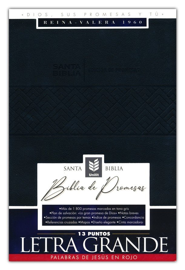 Santa Biblia de Promesas Reina Valera 1960 Letra Gigante Negra Indice Tapa Blanda - Imagen 2