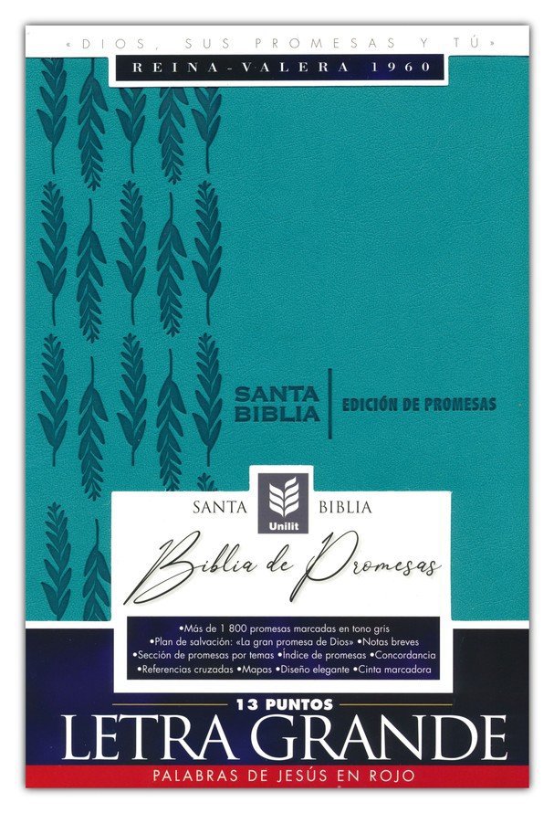 Santa Biblia de Promesas Reina Valera 1960 Letra Gigante Turquesa Indice Tapa Blanda - Imagen 2
