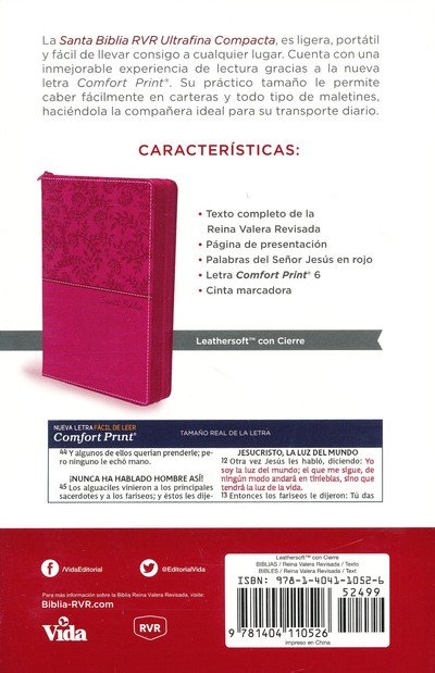 RVR Santa Biblia Ultrafina Compacta, Imitación Piel con Cierre - Imagen 10