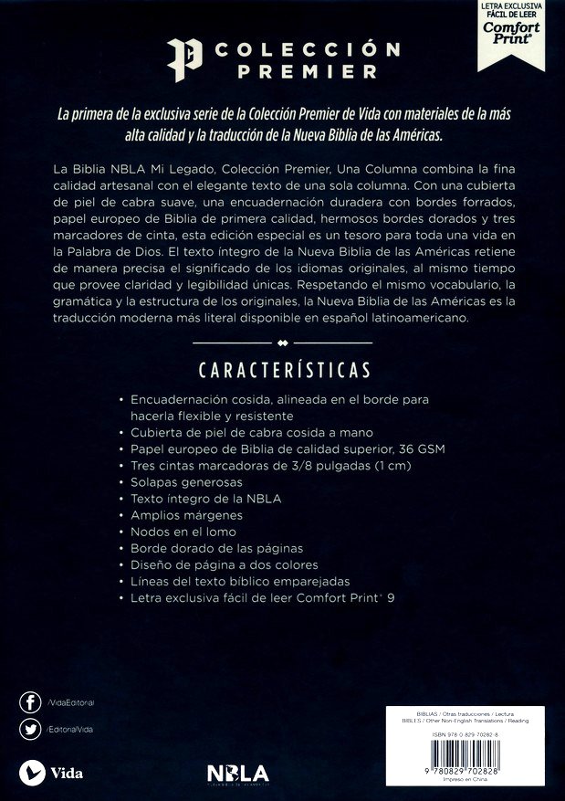 NBLA Biblia Mi Legado, Colección Premier, Negro, Una Columna, Interior a Dos Colores - Imagen 10