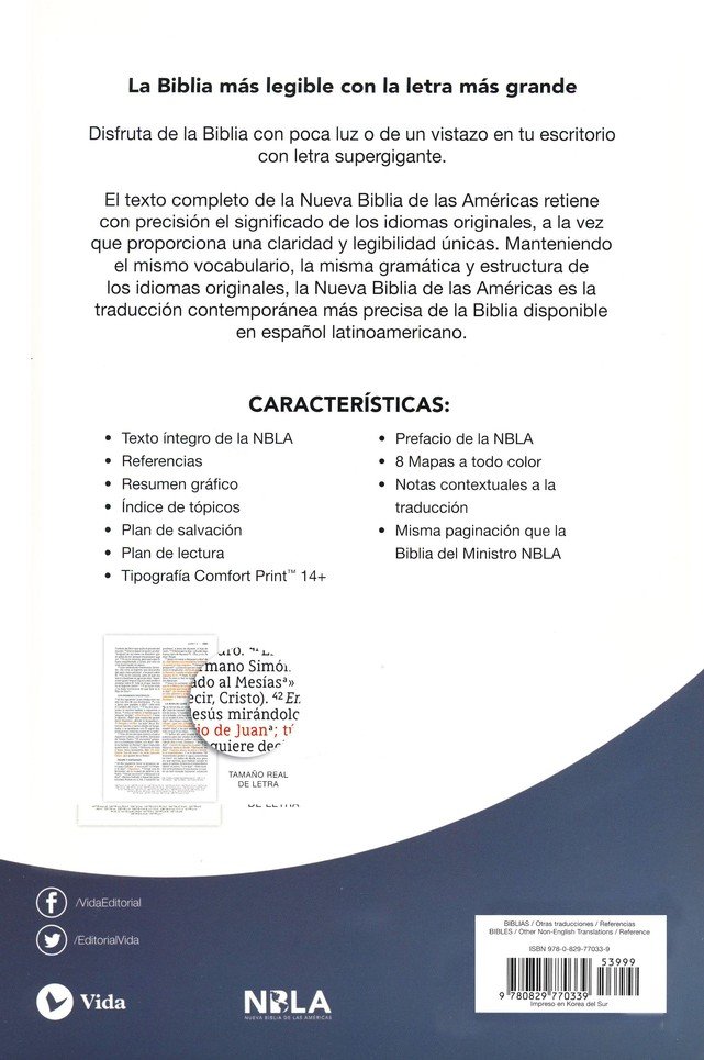 NBLA Santa Biblia Letra Supergigante Tapa Dura, Tela, Gris - Imagen 10