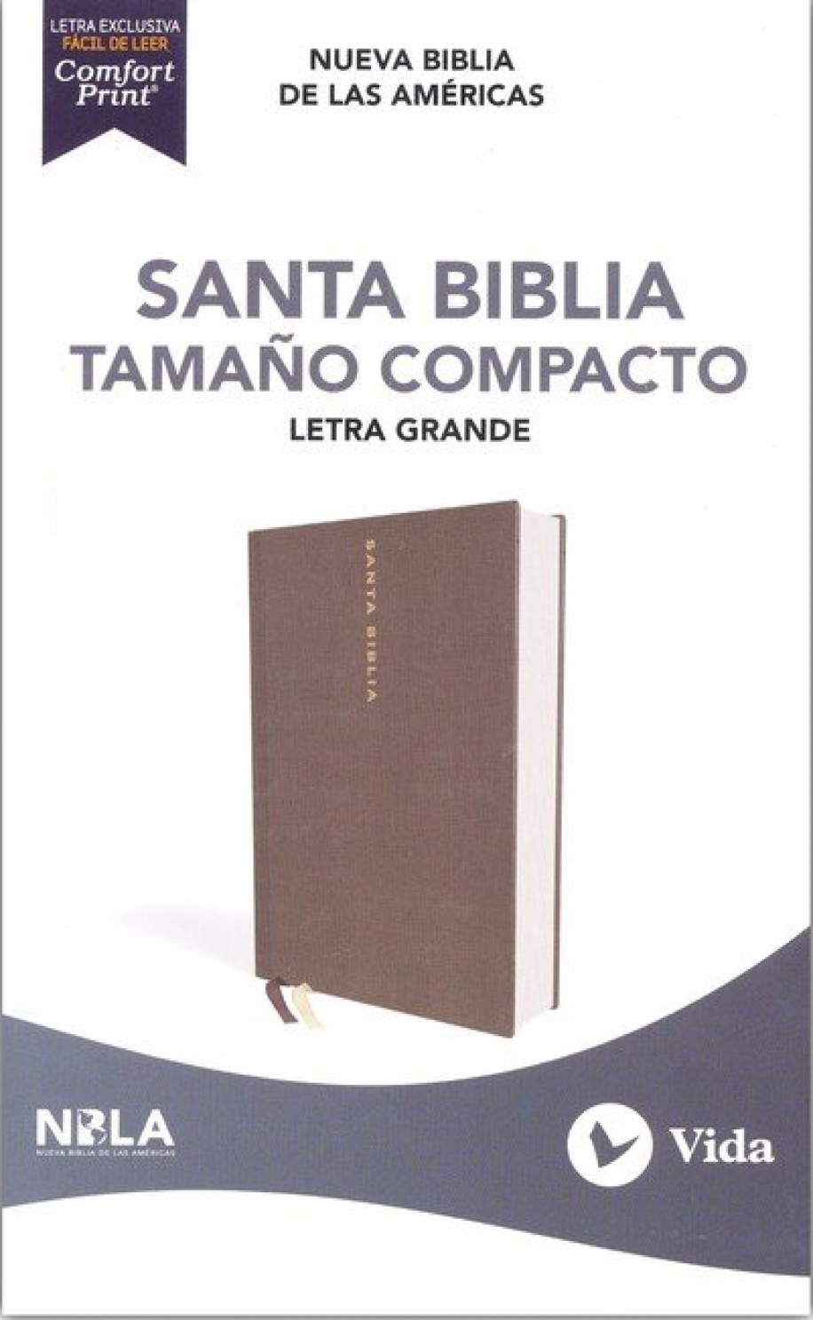 NBLA Santa Biblia Letra Grande Tamaño Compacto, Tapa Dura, Tela, Gris