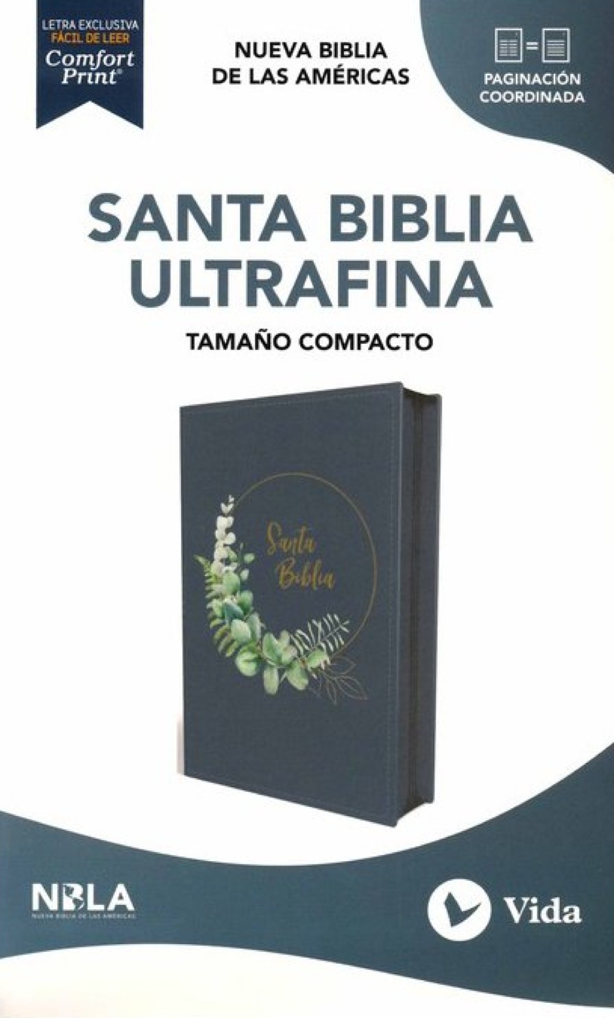 NBLA Santa Biblia, Letra Grande, Tamaño Compacto, Imitación Piel, Azul Marino con Cierre