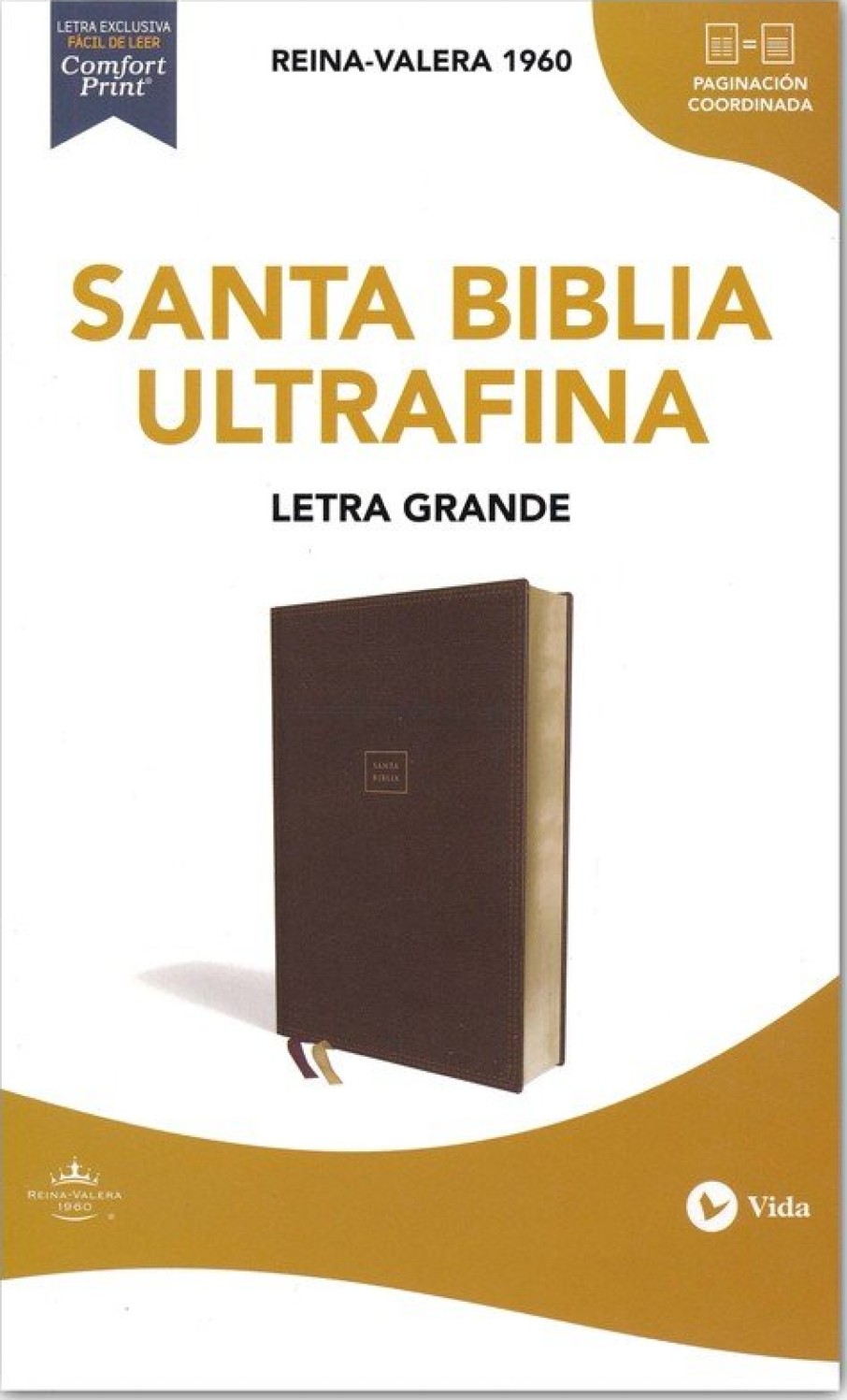 RVR60 Santa Biblia Ultrafina Letra Grande, Imitación Piel Café