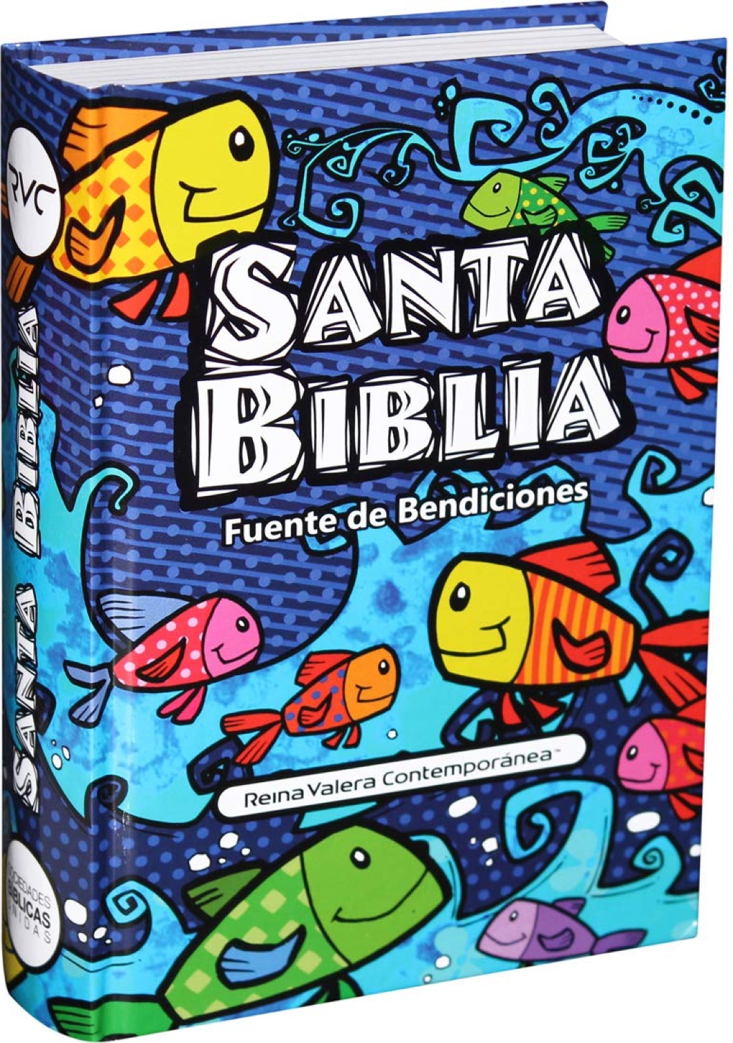Santa Biblia Reina Valera Letra Mediana y Fuente de Bendiciones, Tapa Dura Ilustrada Pescaditos, Canto Blanco