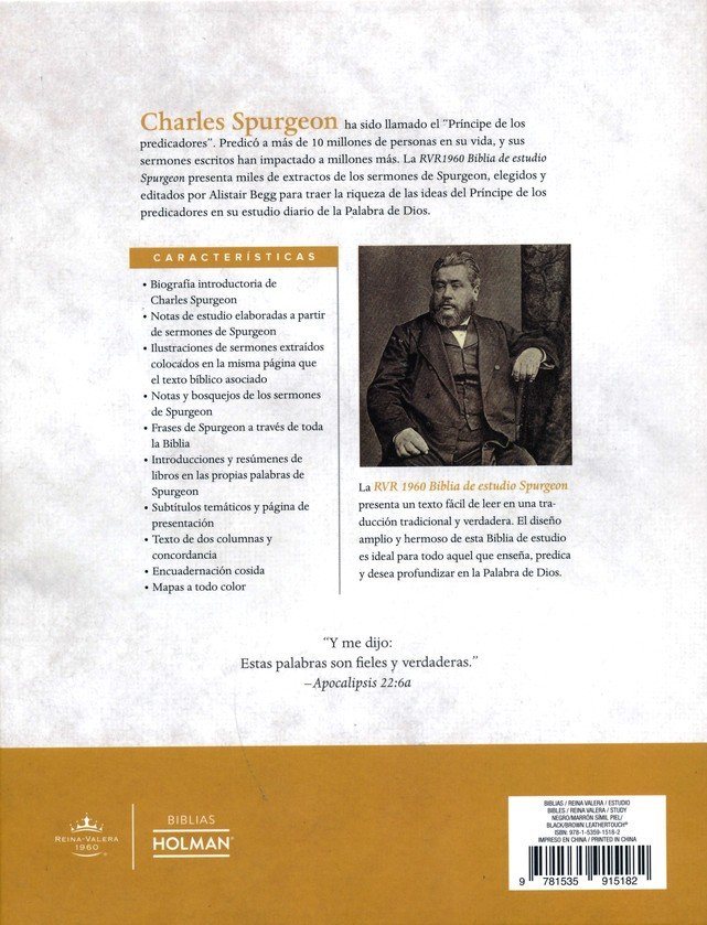 RVR 1960 Biblia De Estudio Spurgeon Negro Marrón Símil Piel - Imagen 10