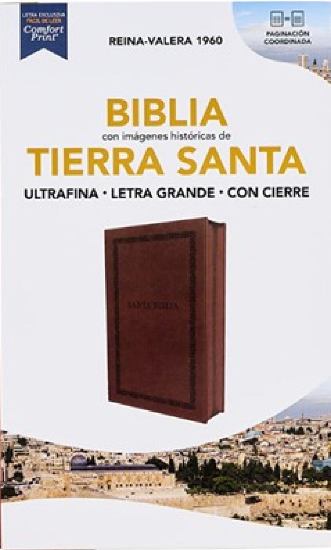 Biblia Reina Valera 1960, Tierra Santa, Ultrafina Letra Grande, Imitación Piel Café, Con Cierre
