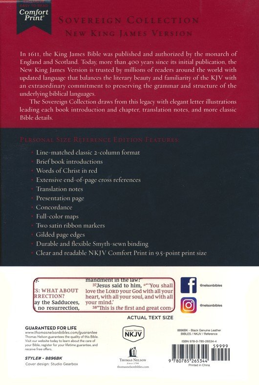 NKJV, Personal Size Reference Bible, Sovereign Collection, Genuine Leather, Black, Red Letter, Comfort Print: Holy Bible, New King James Version - Imagen 10