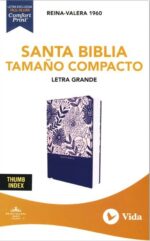 RVR60 Santa Biblia, Letra Grande, Tamaño Compacto, Tapa Dura, Tela Azul Floral, Edición Letra Roja Con Índice