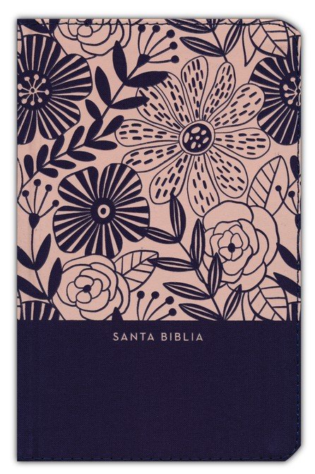 RVR60 Santa Biblia, Letra Grande, Tamaño Compacto, Tapa Dura, Tela Azul Floral, Edición Letra Roja Con Índice - Imagen 3