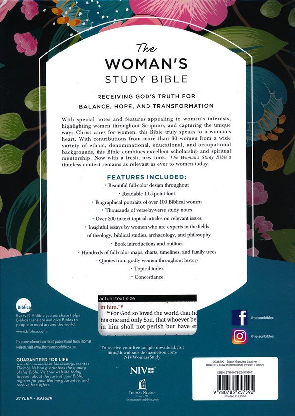 NIV, The Woman's Study Bible, Genuine Leather, Black, Full-Color, Red Letter : Receiving God's Truth for Balance, Hope, and Transformation - Imagen 10